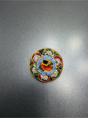 Vintage  Mosaic Floral Round Brooch - #7MO